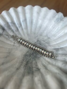 Iridescent Crystal Accented Silver Chain Bracelet